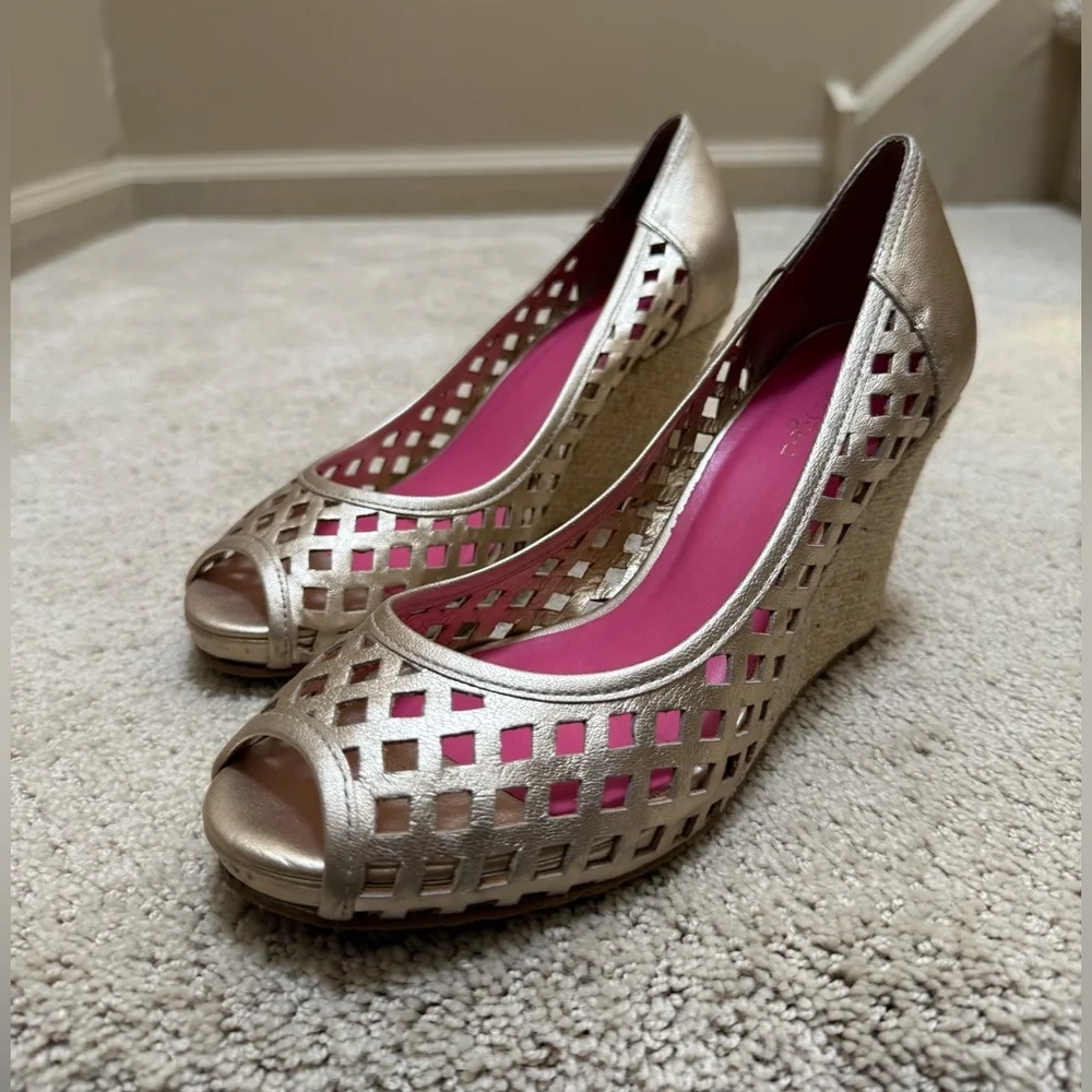 Lily Pulitzer Gold Wedge Heels - Picture 2 of 4